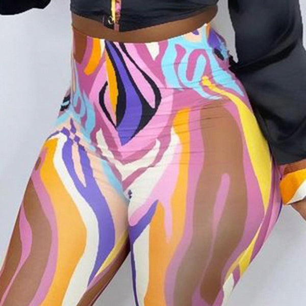 Women Two Piece Colorful Collar Open Back Crop Pant Set