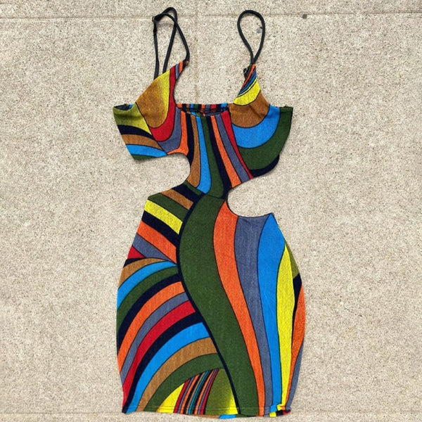 Women Sexy Colorful Print One Shoulder Fashion Dress