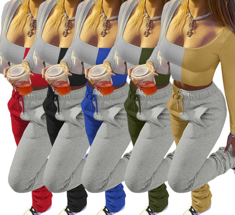 Women Fashion Color Patchwork Long Sleeve Pant Set