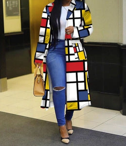 Women Fashion Multi-Color Printed Trench Jacket