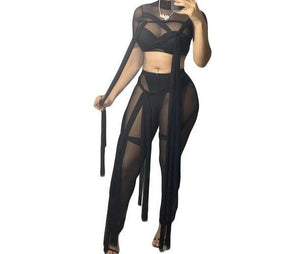 Women Sexy Sheer Mesh Two Piece String Fashion Pant Set