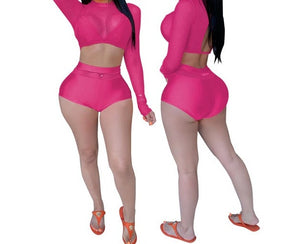 Women Sexy Mesh See Through Two Piece Bikini Swimsuit