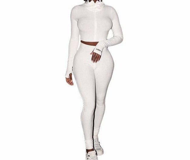 Women Fashion Black/White Two Piece Tracksuit Pant Set