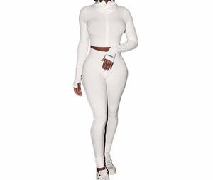 Women Fashion Black/White Two Piece Tracksuit Pant Set