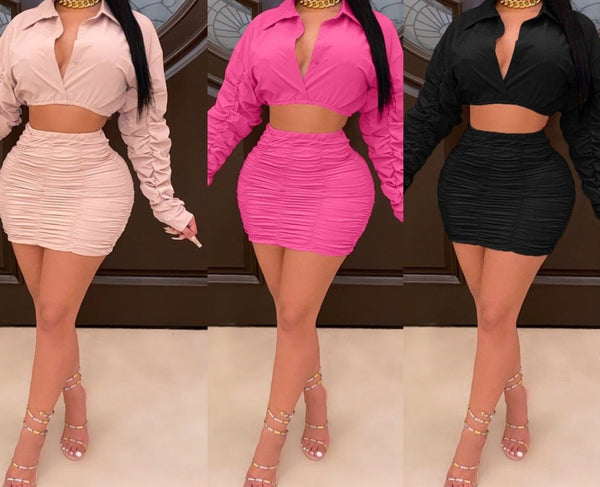 Women Stacked Sexy Two Piece Crop Fashion Skirt Set