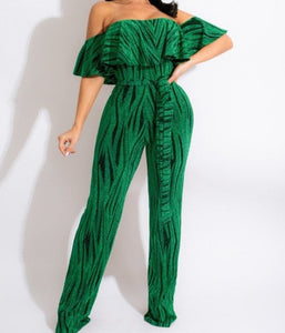 Women Striped Ruffle Off The Shoulder Fashion Jumpsuit