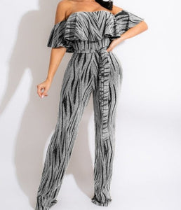 Women Striped Ruffle Off The Shoulder Fashion Jumpsuit