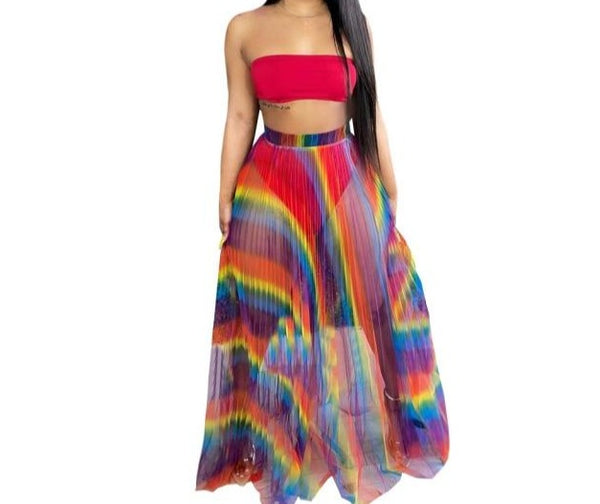 Women Fashion Sexy Rainbow Three Piece Bikini Cover Up Set