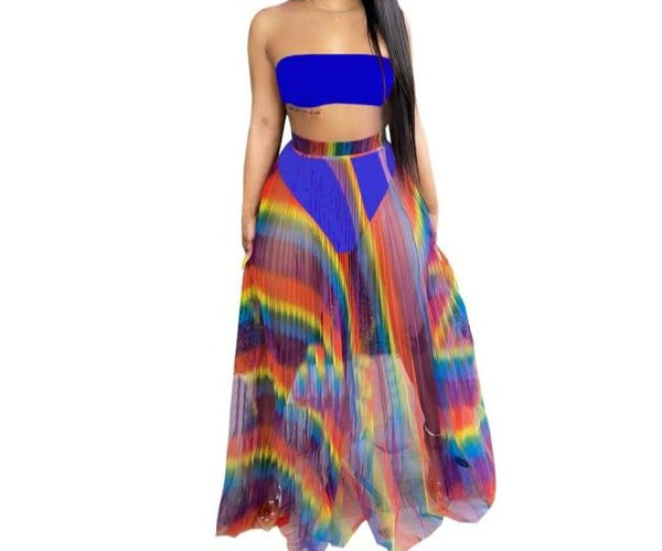 Women Fashion Sexy Rainbow Three Piece Bikini Cover Up Set