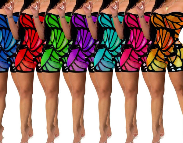 Women Sexy Strapless Color Print Fashion Romper