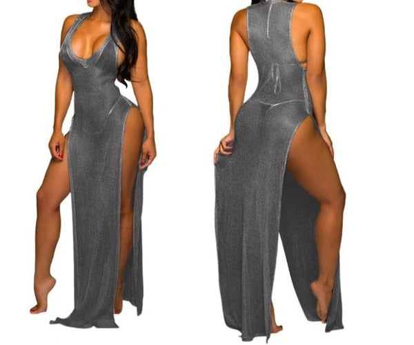 Women Sexy High Split Maxi Dress Cover Up Swimwear