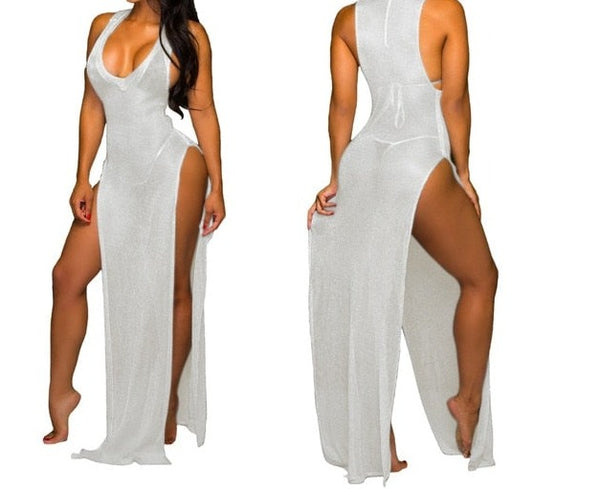 Women Sexy High Split Maxi Dress Cover Up Swimwear