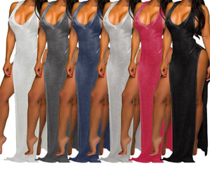 Women Sexy High Split Maxi Dress Cover Up Swimwear