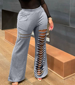 Women Fashion Ripped High Waist Sweatpants