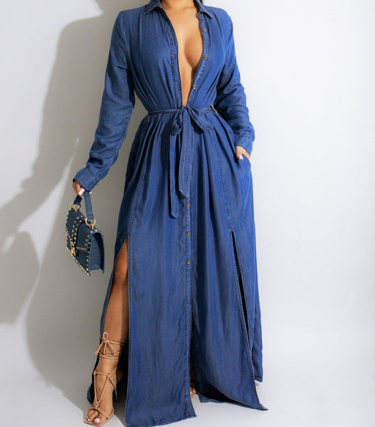 Women Fashion Full Sleeve Denim Maxi Dress