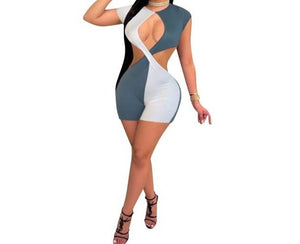 Women Sexy Color Patchwork Cut Out Fashion Romper