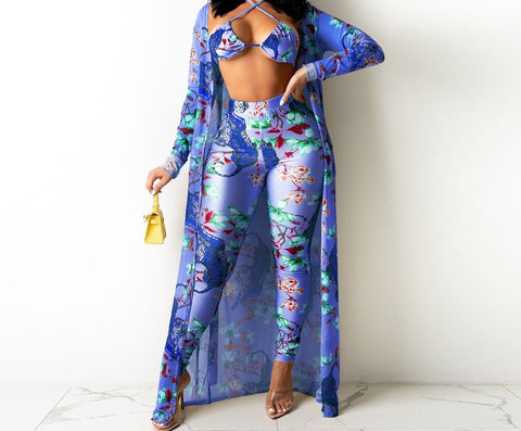 Women Sexy Floral Three Piece Fashion Pant Set