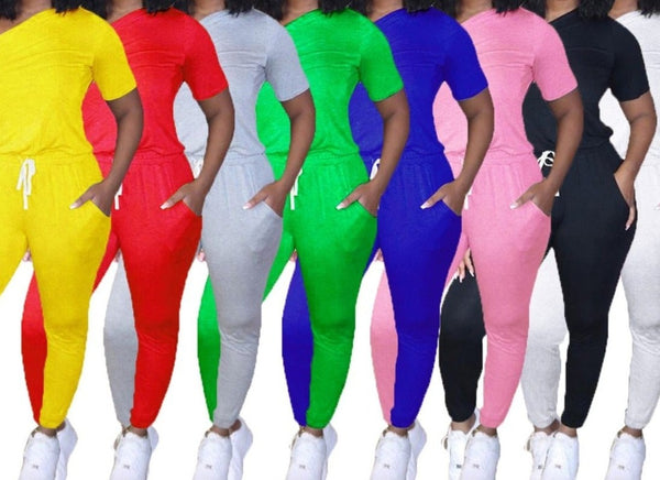 Women Solid Color One Shoulder Drawstring Fashion Jumpsuit