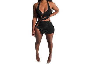 Women Solid Color Sexy Cut Out Sleeveless Mini Dress