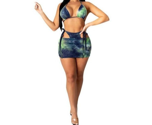 Women Sexy Tie Dye Fashion Bikini Cover Up Set