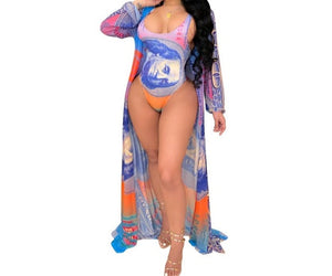 Women Fashion Colorful Money Print Swimsuit Cover Up Set