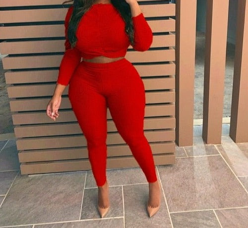 Women Two Piece Fashion Long Sleeve Knitted Pant Set