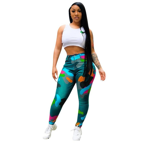 Women Casual Fashion Colorful Camouflage Pants