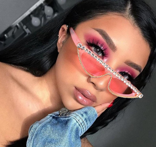 Women Color Lens Cat Eye Rhinestone Fashion Sunglasses