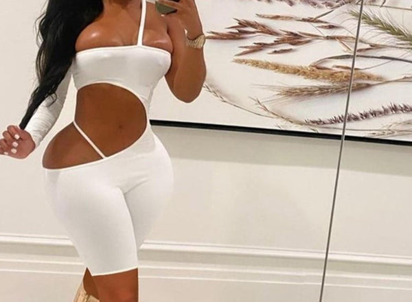 Women White Sexy Fashion One Shoulder Cut Out Romper