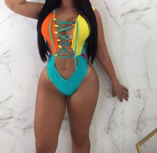 Women Hooded Color Patchwork Fashion Swimsuit