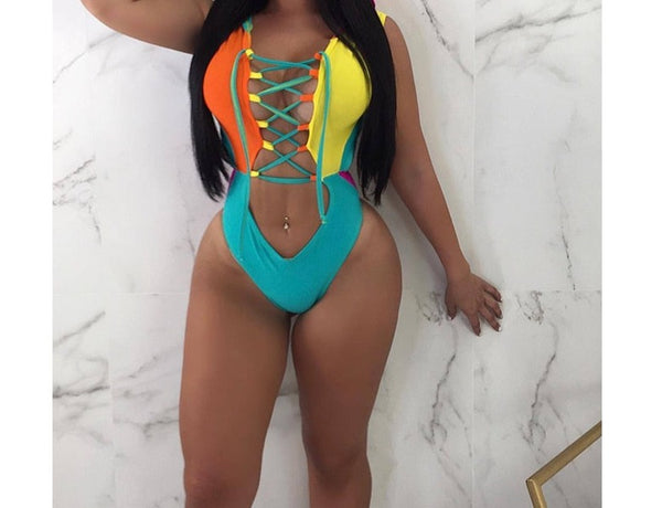 Women Hooded Color Patchwork Fashion Swimsuit