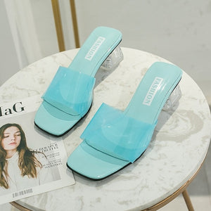 Women Fashion Color Transparent Slide On Sandals