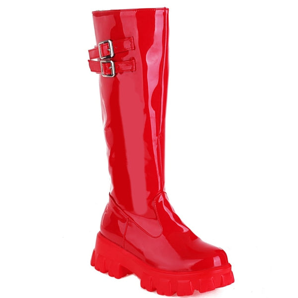 Women Solid Color PU Fashion Zip Up Knee High Boots