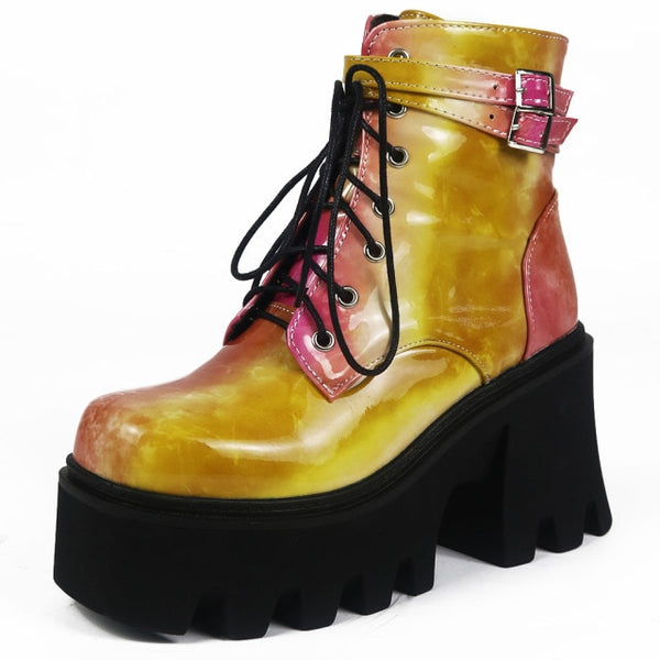 Women Colorful Fashion Chunky Platform Ankle Boots