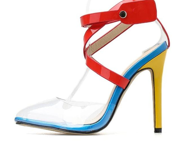 Women Fashion Color Patchwork PVC Transparent High Heel Pumps