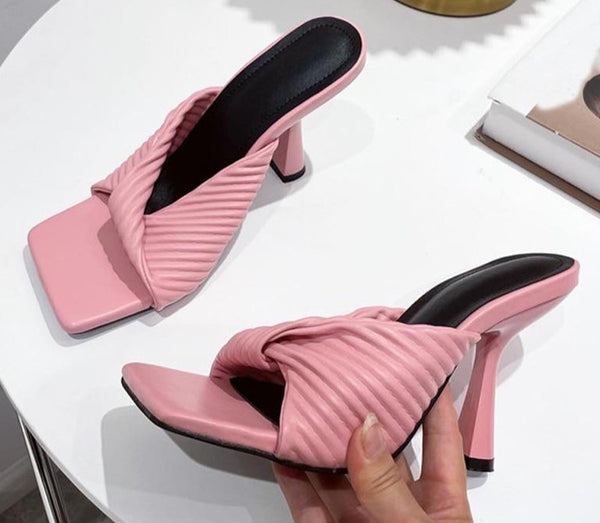 Women Square Toe Fashion Slide On High Heel Sandals