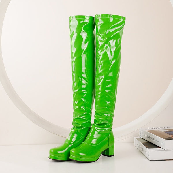 Women Fashion Color Patent Leather Over The Knee Boots