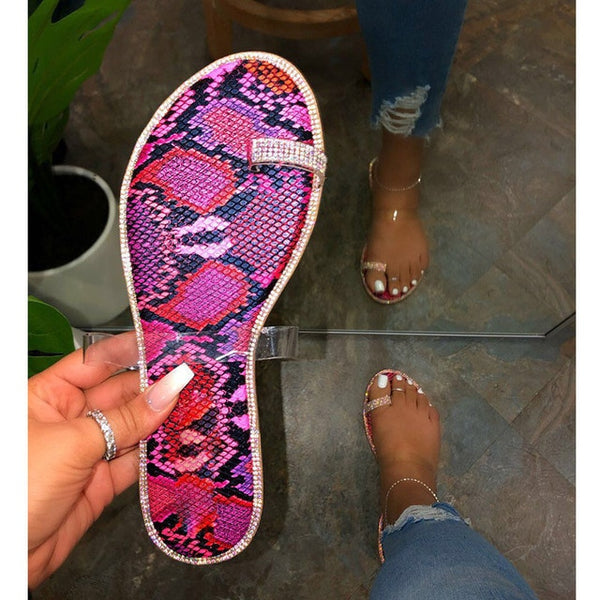 Women Fashion Multi-Color Flat Rhinestone Sandals
