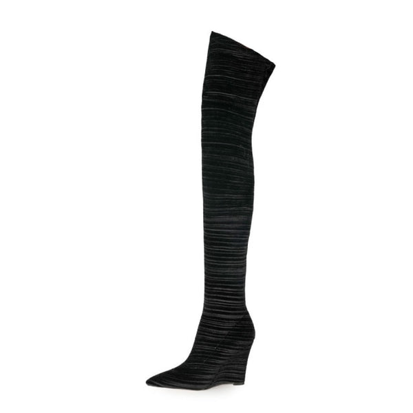 Women Pointed Toe Wedge Over The Knee Fashion Boots