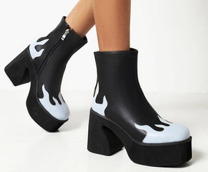 Women Color Patchwork Fashion Thick Platform Ankle Boots