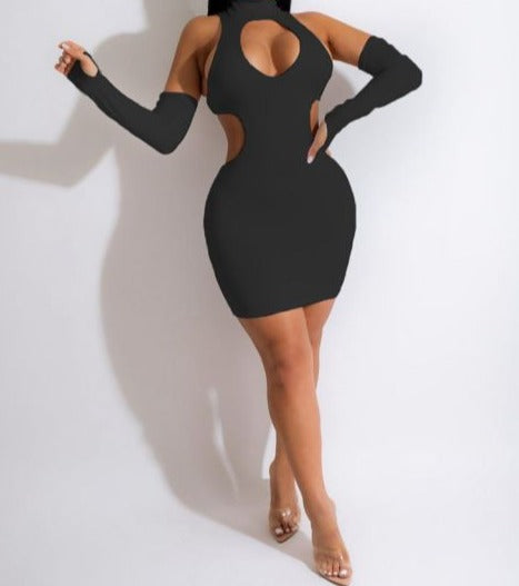 Women Sexy Black/White Cut Out Sleeve Open Back Dress