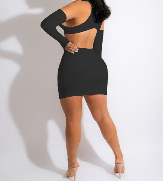 Women Sexy Black/White Cut Out Sleeve Open Back Dress