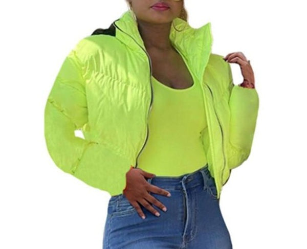 Women Fashion Puff Bubble Crop Jacket