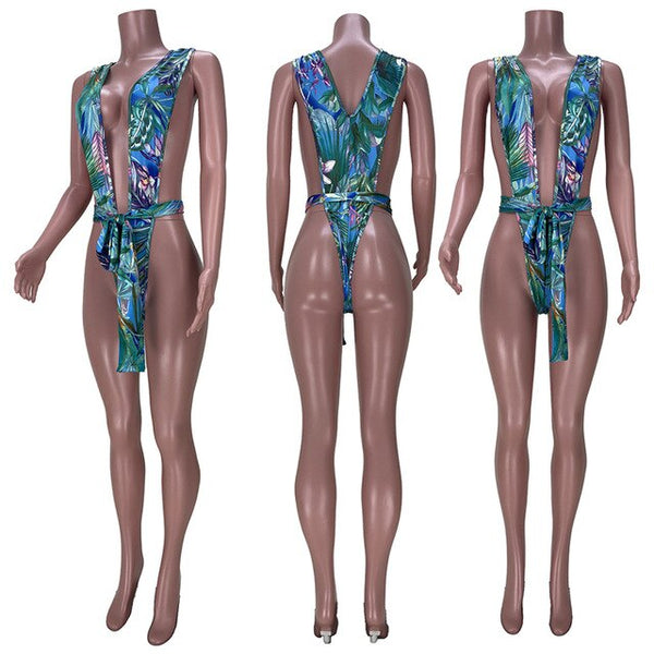 Women Sexy Color Leaves Print Fashion Swimsuit