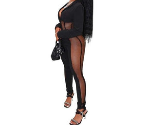 Women Black Sexy Two Piece Mesh Patchwork Corset Pant Set