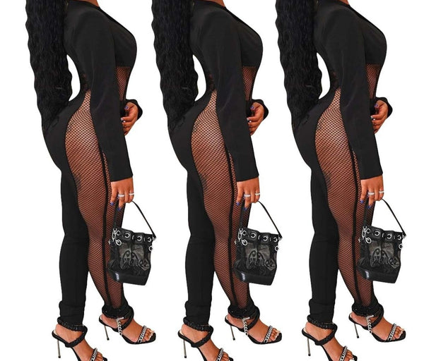 Women Black Sexy Two Piece Mesh Patchwork Corset Pant Set