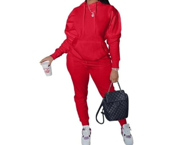 Women Two Piece Hooded Solid Color Fashion Pant Set