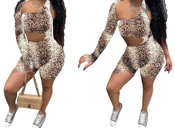 Women Sexy Leopard Print One Shoulder Fashion Cut Out Romper