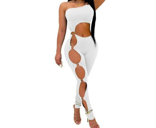 Women Sexy One Shoulder Sleeveless Cut Out Fashion Jumpsuit