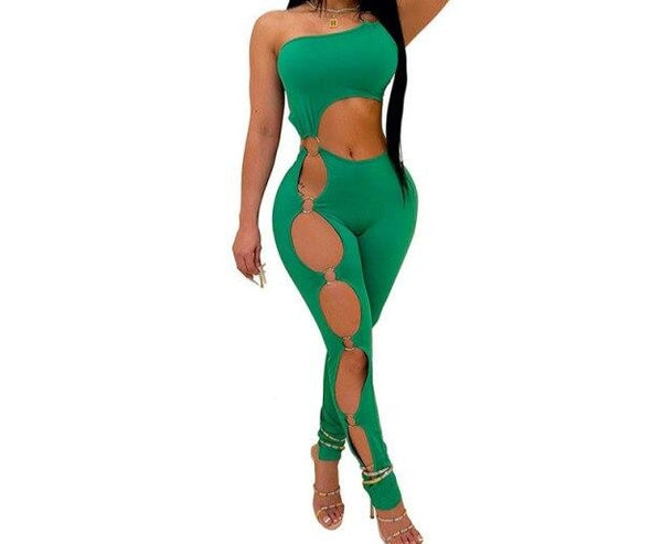 Women Sexy One Shoulder Sleeveless Cut Out Fashion Jumpsuit